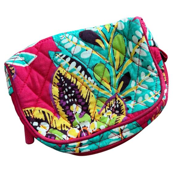 Vera Bradley cosmetics case zipper pouch quilted cotton pink Paisley print - Picture 6 of 8